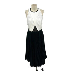 Timo Weiland Black White Colorblock Pleated Fit‎ & Flare Party Dress Size 6